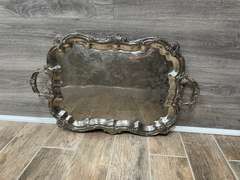 Ornate Large Antique Silver Plate Waiter Tray