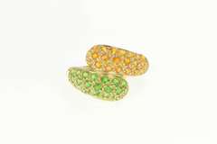 14K Yellow Gold Pave Domed Citrine Peridot Bypass Statement Ring