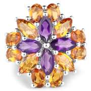 Plated Rhodium 7.96ctw Amethyst and Citrine Ring