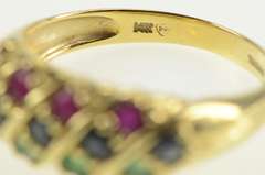 14K Yellow Gold Natural Emerald Ruby Sapphire Striped Band Ring
