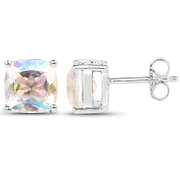 Plated Rhodium 4.20ctw Rainbow White Mystic Quartz Earrings