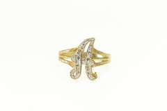 10K Yellow Gold A Cursive Monogram Letter Diamond Accent Ring