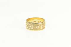 14K Yellow Gold Topaka Ornate Floral Pattern Polynesian Name Ring