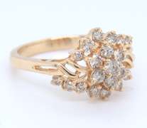 Brilliant Yellow Gold Champagne Diamond Flower Cluster Ring