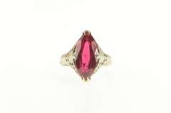 14K White Gold Art Deco Marquise Syn. Ruby Filigree Statement Ring