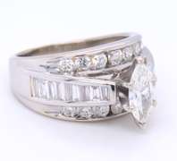 Unmatched White Gold Marquise and Baguette and Channel Set Diamond Engagement Ring
