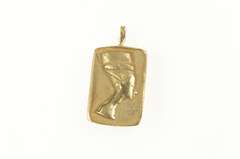 14K Yellow Gold Queen Nefertiti Ornate Squared Repousse Pendant