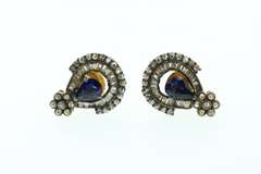 Elaborate Sapphire Teardrop Earrings with Gold Plated Silver and Diamonds