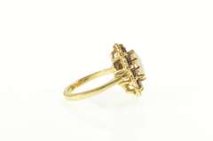 14K Yellow Gold Natural Opal Garnet Halo Ornate Cocktail Ring