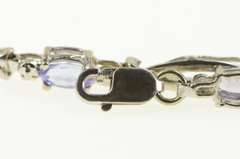 10K White Gold Oval Tanzanite Diamond Accent Loop Tennis Bracelet
