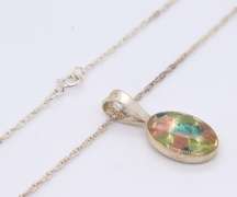 Vintage Sterling Silver Glass Pendant on Chain