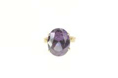 18K Yellow Gold 1940's Ornate Amethyst Statement Cocktail Ring