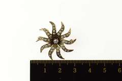 10K Yellow Gold Victorian Seed Pearl Diamond Sun Flower Pin/Brooch