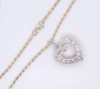 Vintage Italian Sterling Silver Cubic Zirconia Heart Shaped Pendant on Chain