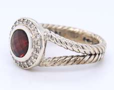 David Yurman Garnet, Diamond Petite Albion Double Cable Ring