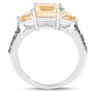 Plated Rhodium 2.55ctw Citrine and Diamond Ring