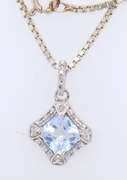 Vintage Sterling Silver Cubic Zirconia Pendant on Italian Box Chain