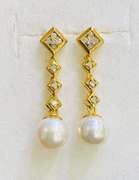 14kt Yellow Gold, Pearl, & Diamond Earrings