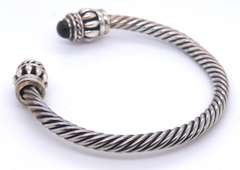Vintage Sterling Silver Black Onyx Cuff Bangle