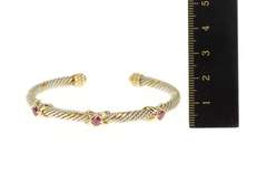 Sterling Silver 14K Two Tone Ruby X Twist Designer Cuff Bracelet