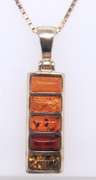 Vintage Italian Sterling Silver Amber Bar Pendant on Chain