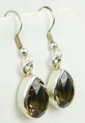 Large Sterling Smoky Quartz Pierced Earrings