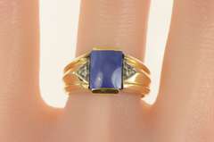 14K Yellow Gold 1960's Syn Sapphire Diamond Accent Men's Ring