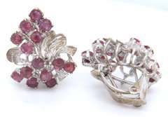 Vintage Sterling Silver Gemstone Flower Style Earrings