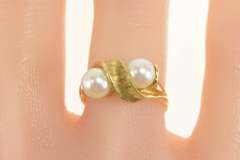 14K Yellow Gold 1960's Pearl Classic Bypass Curvy Statement Ring