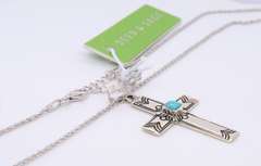 Seed & Sage 925 Sterling Silver Signed Turquoise Cross Pendant on Chain