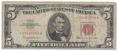1963 Red Seal $5 Five Dollar United State Bank Note