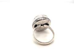 Ovular Red Coral Tibetan Silver Ring