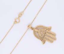 Incredible Yellow Gold Hamsa Pendant on Chain Necklace