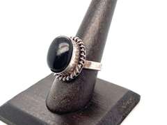 🦇Fangtastic!🦇 Petite Oval Black Onyx Tibetan Silver Rope Design Ring