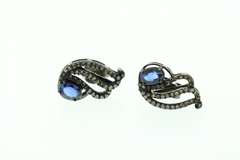 Illustrious Dark Silver Design Earrings with Gorgeous Sapphire and Diamond Accents