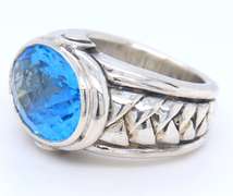 Sterling Silver Scott Kay oval Blue Topaz Ring