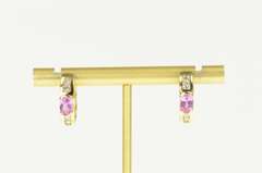 14K Yellow Gold 1.70 Ctw Pink Sapphire Diamond Huggies Hoop Earrings