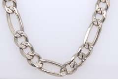Heavy Italian Sterling Silver Figaro Chain Necklace