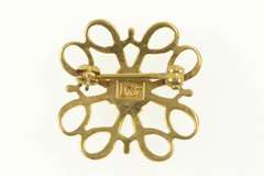 10K Yellow Gold Retro Swirl Filigree Square Syn. Ruby Pin/Brooch