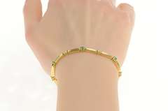 14K Yellow Gold Diamond Emerald Classic Bar Link Tennis Bracelet