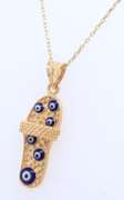 Fantastic Yellow Gold Evil Eye Flip Flop Pendant on Chain Necklace