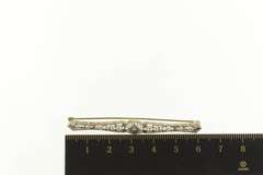 14K White Gold Art Deco Diamond Filigree Ornate Bar Pin/Brooch