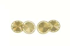 14K Yellow Gold Art Deco Grooved Round Classic Circle Cuff Links