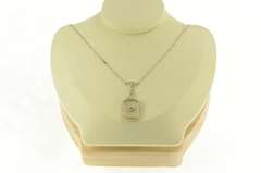 14K White Gold Art Deco Camphor Glass Filigree Diamond Necklace