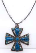 Turquoise Cross Pendant on Chain Necklace