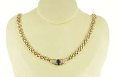14K Yellow Gold 1.30 Ctw Sapphire Diamond Pendant Chain Necklace