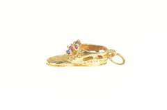14K Yellow Gold 3D Retro Ruby Sapphire Baby Shoe Bootie Charm/Pendant