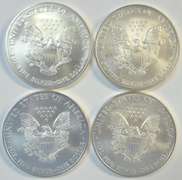 4 Diff. Superb Gem BU $1 Silver Eagle coins 2005 to 2009