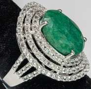 Commanding 9.50CTS Natural Emerald & 2.65CTW Sapphire Ring in Sterling
