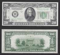 $20 1934-B FRN light Green Seal AU++